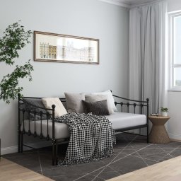 vidaXL Slaapbank uittrekbaar metaal zwart 90x200 cm