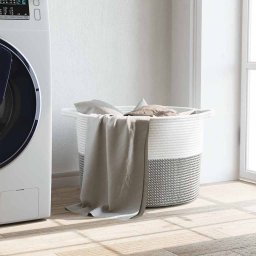 vidaXL Wasmand Ø 55x36 cm katoen grijs en wit