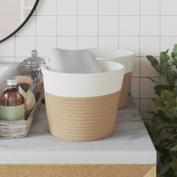 vidaXL Opbergmanden 2 st Ø 24x18 cm katoen beige en wit