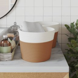 vidaXL Opbergmanden 2 st Ø 24x18 cm katoen bruin en wit