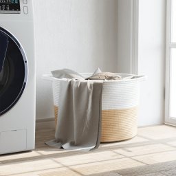 vidaXL Wasmand Ø 55x36 cm katoen beige en wit