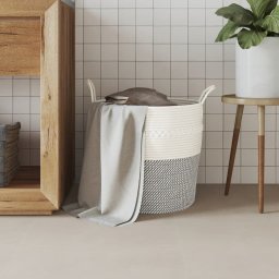 vidaXL Opbergmand Ø 43x38 cm katoen grijs en wit