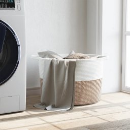 vidaXL Wasmand Ø 55x36 cm katoen bruin en wit