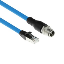 ACT SC4902 Industriële Sensorkabel | M12X 8-Polig male Chassis naar RJ45 | Superflex SF/UTP TPE kabel | Afgeschermd | IP67 | Blauw | 5 meter