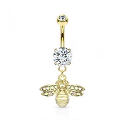 Navelpiercing glitter bijtje hanger - goud