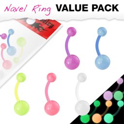 Voordeelset navelpiercing 5 pack assortiment glow in the dark