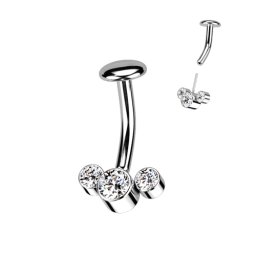 Piercing titanium Convex base 3cz steentje push in wit