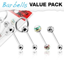 Tongpiercing voordeelset 4 pack assortiment 1.6x16