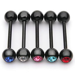 Tongpiercing voordeelset PVD piercings 5 pack 1.6x16 - zwart