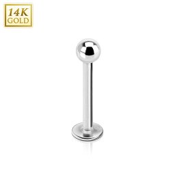 Piercing 14kt labret extern schroefdraad 1.6x10x3 - wit goud