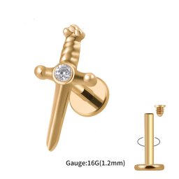Piercing titanium zwaard 1.2x6 - goud