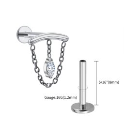 Piercing titanium ketting met marquise hanger 1.2x8 - zilver