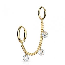 Oorbel met dubbel kettinkje 3CZ hanger 0.8x10 - goud
