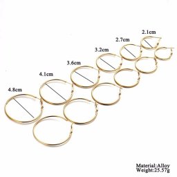 Oorbellen 6 paar ringen verschillende maten - goud