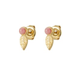 Oorbellen blaadje en natuursteen roze - goud