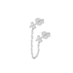 Oorring dubbele ketting en triangle - zilver