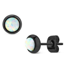 Oorbellen opal steen 0.8x6 - zwart