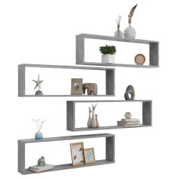 vidaXL Wandschappen kubus 4 st 100x15x30 cm bewerkt hout betongrijs