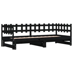 vidaXL Slaapbank uitschuifbaar massief grenenhout zwart 2x(90x190) cm