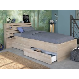 Eenpersoonsbed ESCALADE 90x200 cm japanse eik met lades