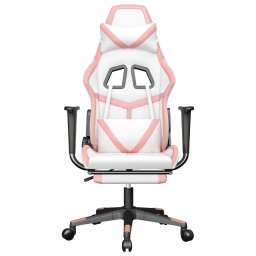 vidaXL Gamestoel met voetensteun kunstleer wit en roze