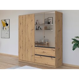 Kledingkast CONSTANTINOS 4 deuren 2 lades artisan eik met spiegel