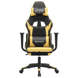 vidaXL Gamestoel met voetensteun kunstleer zwart en goudkleurig
