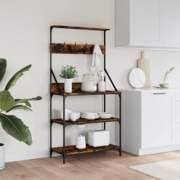 vidaXL Bakkersrek met haken 4-laags bewerkt hout gerookt eikenkleurig
