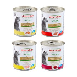 24x280g Mixpakket (Kip & Zalm, Kip & Garnalen, Tonijn & Kip, Kipfilet) Almo Nature HFC Natural Kattenvoer