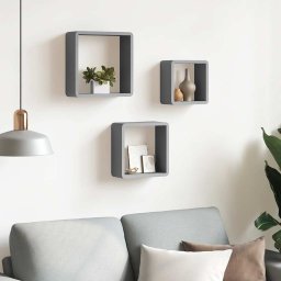 vidaXL Wandschappen kubus 3 st MDF grijs