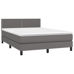 vidaXL Boxspring met matras en LED kunstleer grijs 140x200 cm