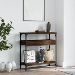 vidaXL Wandtafel met schap 75x29x75 cm bewerkt hout bruin eikenkleur