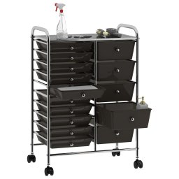 vidaXL Opbergtrolley met 15 lades mobiel XXL kunststof zwart