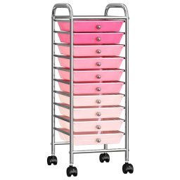 vidaXL Opbergtrolley met 10 lades mobiel kunststof ombre roze