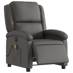 vidaXL Massagestoel verstelbaar elektrisch echt leer grijs