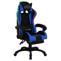 vidaXL Racestoel met RGB LED-verlichting kunstleer blauw en zwart