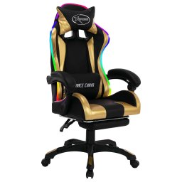 vidaXL Racestoel met RGB LED-verlichting kunstleer goudkleurig en zwart