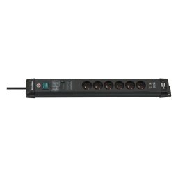 Brennenstuhl 1951164603 Stekkerdoos 6 Sockets | Premium Line | 2x USB-A | Aan/uit Schakelaar | Overspanningsbeveiliging | Type E - BE | Zwart | 3 meter