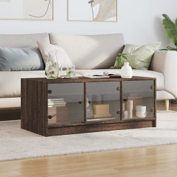 vidaXL Salontafel met glazen deuren 102x50x42 cm bruin eikenkleur