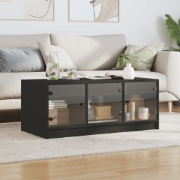 vidaXL Salontafel met glazen deuren 102x50x42 cm zwart
