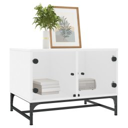 vidaXL Salontafel met glazen deuren 68,5x50x50 cm wit
