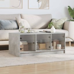 vidaXL Salontafel met glazen deuren 102x50x42 cm betongrijs