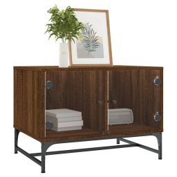 vidaXL Salontafel met glazen deuren 68,5x50x50 cm gerookt eikenkleurig