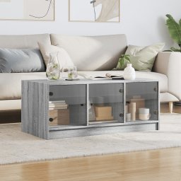 vidaXL Salontafel met glazen deuren 102x50x42 cm grijs sonoma eiken