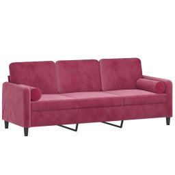 vidaXL Driezitsbank met sierkussens 180 cm stof wijnrood