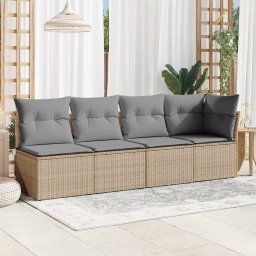 vidaXL Tuinbank 4-zits met kussens poly rattan beige