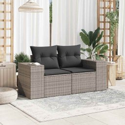 vidaXL Tuinbank 2-zits met kussens poly rattan grijs