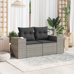 vidaXL Tuinbank 2-zits met kussens poly rattan grijs