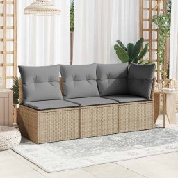 vidaXL Tuinstoel zonder armleuning met kussens poly rattan beige