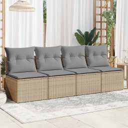vidaXL Tuinbank 4-zits met kussens poly rattan beige